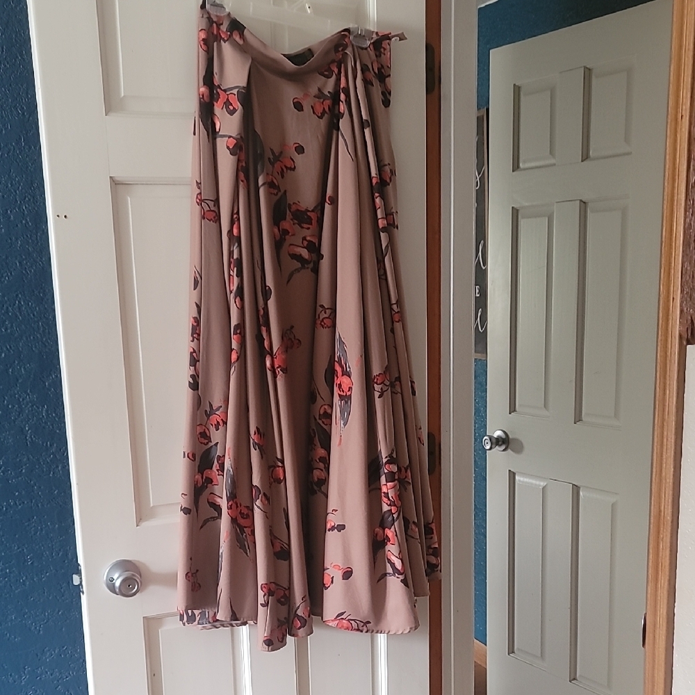 Pink and Brown Asymmetrical Pleated Maxi Skirt